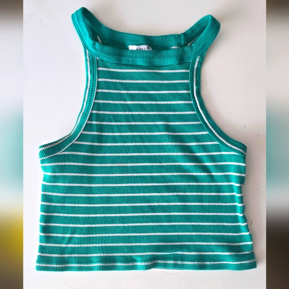 100% cotton green striped halter tank top